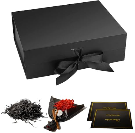 RAFIYU Gift Box for Presents Large 23 * 17 * 7cm - Black Gift Box with Lid for Gifts, Magnetic Cardboard Wedding Favor Boxes, Valentine's Day, Birthday Gifts, Party Favor Boxes