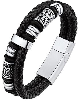Bestyle Wikinger Kompass 19cm Armband Herren Silber mit Magnet Verschluss Leder Armbänder Armschmuck Accessoire