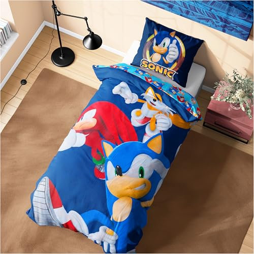 Get Trend Sonic The Hedgehog Juego de Cama Individual con Funda Nórdica Infantil Reversible 135x200cm y Funda de Almohada, Accesorios Habitacion (Azul Sonic, Individual)