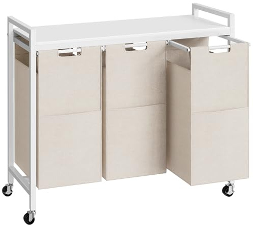 HOOBRO Cesto para Ropa Sucia, Cesta Colada con 3 Bolsas Extraíbles, Carro de Lavandería, 3 x 39,8 L, 84 x 33 x 74, 5 cm, para Lavadero, Baño, Blanco y Gris EWG38XY01G1