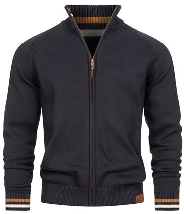 Indicode Herren INArutemia Strickjacke aus Baumwolle | Fein-Strick Cardigan mit Stehkragen und Reißverschluss Dark Navy, L