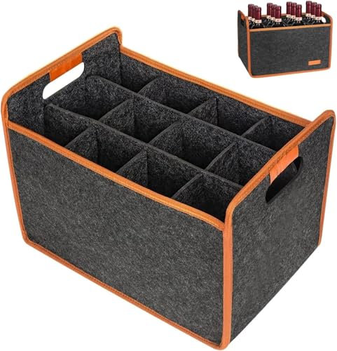 Guozyly Flaschenträger Flaschentasche, Flaschentasche mit 12 Fächer, Flaschen Tasche aus Filz Wiederverwendbare Tragetasche mit Trennwänden Flaschen (A- 12 Fäche)