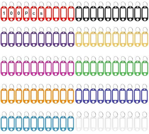 HIQU and HIST 100 Stück Schlüsselanhänger, Kunststoff Schlüsselschilder mit Schlaufen, 10 Farben Austauschbar, Modern, Unisex, Polypropylen, Tragbar, Rechteckig, Schnalle, Normale Reinigung