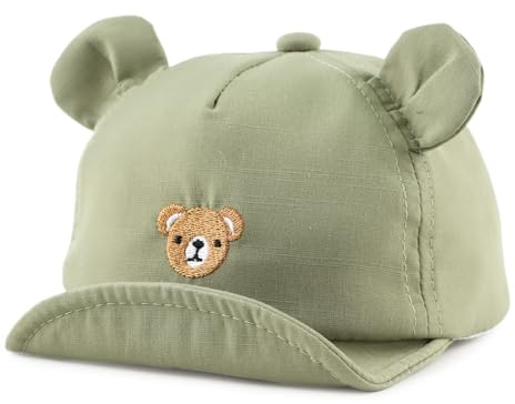MniJiza Baby Boy Baseball Cap Infant Girls Cute Bear Ear Sun Hat Toddler Adjustable Cotton Cap for Spring Summer (3-18M, Green)