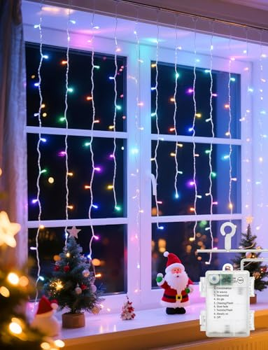 Aigostar Cortina de Luces, 3x5m 100 Luces de Cadena de Cortina, RGBY Luces Led Pilas 8 Modos de Luz, IP44 Impermeable, para Navidad, Decoracion Exteriores Interiores, Dormitorio, Fiestas(Multicolor)