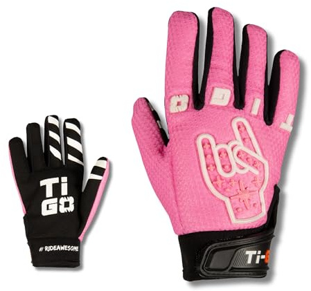Ti-GO Gants de BMX pour enfants - Accessoires de vélo - Gants pour garçons pour cyclisme, vélo de sport ou scooter et MX - Noir et rose (rose, âge 4-5 ans)