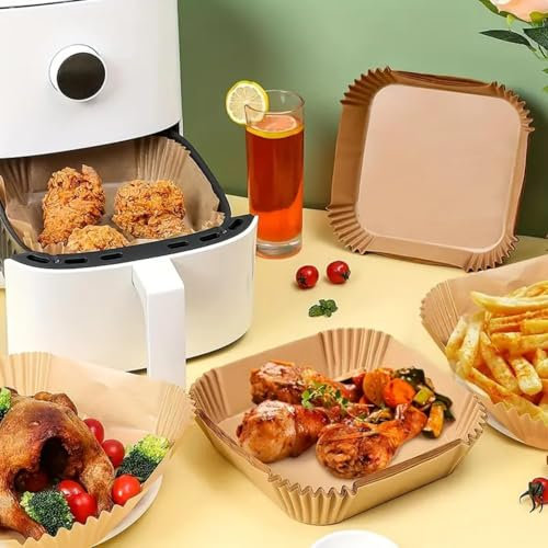 Carta forno per friggitrice ad aria, 100 pezzi contenitori usa e getta in carta per teglia friggitrice ad aria, accessori friggitrice ad aria per Microonde, 16cm x 4.5cm
