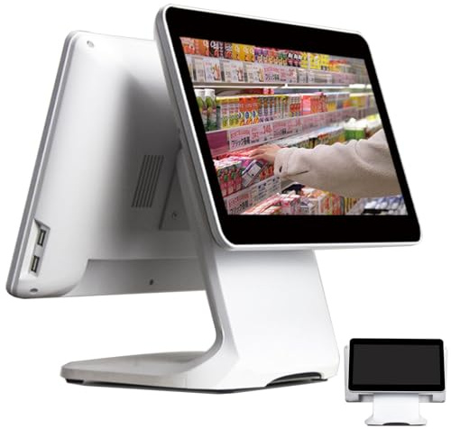 Caja registradora táctil de Doble Pantalla, Sistema TPV PC con Pantalla táctil de 15,6 Pulgadas, CPU N2930, 4 GB de RAM, SSD de 64 GB, Windows 7/10, Ideal para supermercados, restaurantes comercios