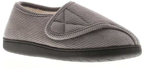 Dr Keller Wide Fit Women's Slippers - Slip-On Diabetic Slippers Women Boasting Warmth & Comfort with Touch Close Fastening, Fur Lining & Cushioned Insole Grey 8 UK