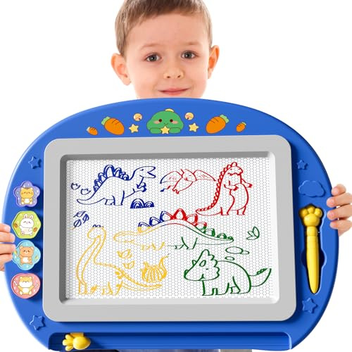 BLmukce Tableau magique magnétique XL pour enfants, tableau à colorier, avec tampon et stylo, jouet éducatif et taille de voyage, cadeau pour garçons et filles à partir de 1, 2, 3 ans