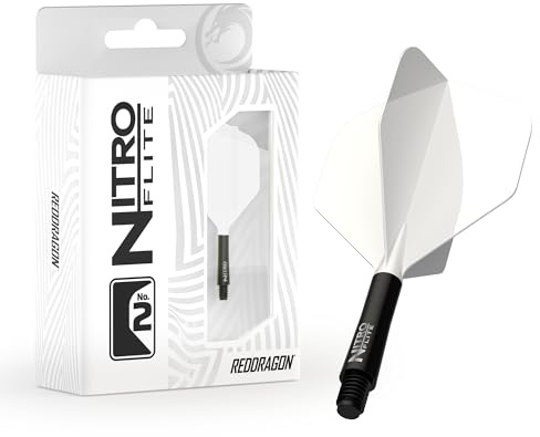 RED DRAGON Darts – Nitro Flite Integrerad Flyg & Axel System – No.2 Form och design - Finns i kort, mellan och mellan - Vit, svart, blå, gul & klar - Professionella darttillbehör