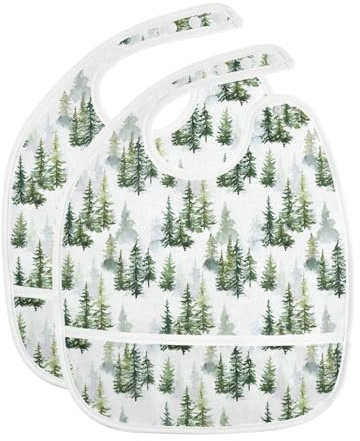 IHCVHQX Baby Feeding Bibs with Catcher Pocket Pine Trees Fir Trees Toddler Sleeveless Teething Bib 2 Pack