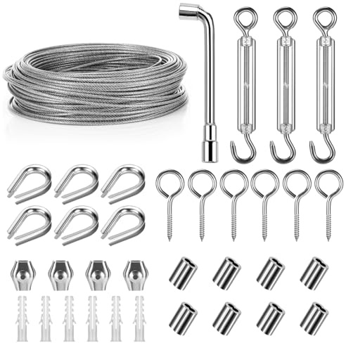 Set de cable de acero inoxidable con ojales, tensor de cable para cadenas de luces, vallas, cuerdas de lavar, plantas trepadoras y iluminación exterior