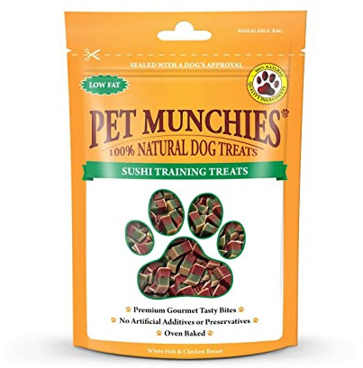 Pet Munchies Sushi Dog Training Treats, Oven Baked Tasty Bites with Natural Real Meat, Low in Fat 50g