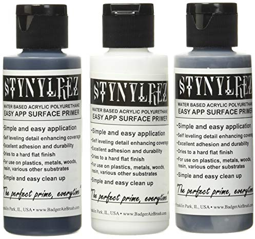 Badger Air-Brush SNR-210 Stynylrez Water Based Acrylic Polyurethane 3-Color Primer, 2-Ounce, White/Gray/Black,