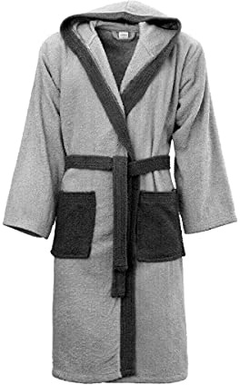 Morbidissimi Accappatoio Spugna Adulto Bicolor Con Cappuccio, Cinturino e 2 Tasche, Accappatoi Uomo Donna Morbidi 400 gr/mq Puro Cotone Y780 (Accappatoio Grigio-Nero, 3XL)