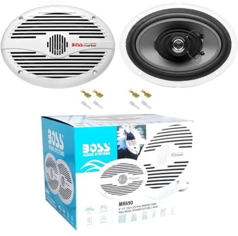 KIT-Set FÜR BOSS Audio Systems MR690 oval 2-Wege 6 x 9 15 x 23 cm 175 Watt RMS 350 Watt Max 4 Ohm wasserdicht Meer Pool Boot Hotel, pro Paar + gratis Zubehör