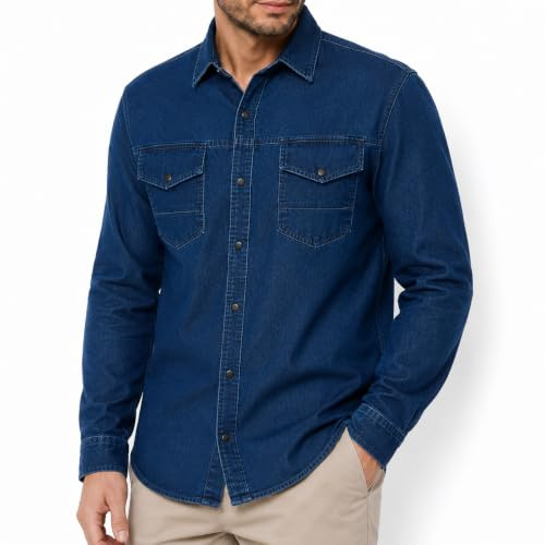 Redbridge Premium denimskjorta jeansskjorta bomull avslappnad, Mörkblå, L