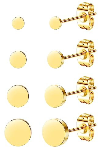 YADOCA 4 Paare G23 Titanium Ohrstecker Hypoallergen für Damen Herren Mädchen Gold Ohrstecker Runde Scheibe Ohrringe für Empfindliche Ohren 2/3/4/5mm
