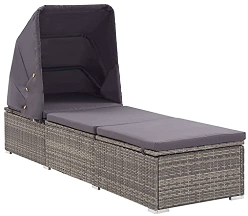 Gecheer Sun Lounger with Canopy and Cushion, Adjustable Folding Poly Rattan Chair for Pool, Patio, Beach, and Outdoor Use