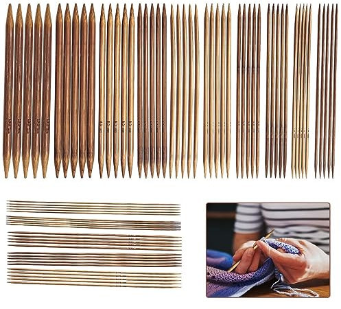 Bambus Stricknadeln Set, 75 Stück Nadelspiel Set Doppelspitzig Handarbeit Stricknadeln für Anfänger und Profis Knitting Needles Stricknadel Set 2 bis 10 mm für Socken Handschuhe und Schals (A)