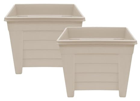 simpa Grosvenor Square Plastic Garden Planters - Set of 2 Pots Taupe 38cm.