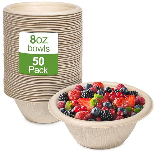 GREENESAGE 50 Stück Pappschalen Einweg Suppenschalen 230ML aus Zuckerrohr Einweggeschirr Schalen Einmal Einwegsuppenschale Bio Suppenschüssel Rund Braun Kompostierbares