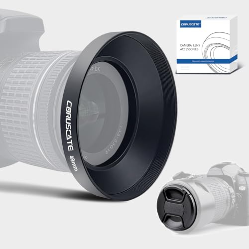 49mm Universal Metal Lens Hood,Wide Angle Lens Hood Compatible All 49mm Brands Camera Lens(and Easy to Install and Remove) 1pcs 49 mm Lens Cap
