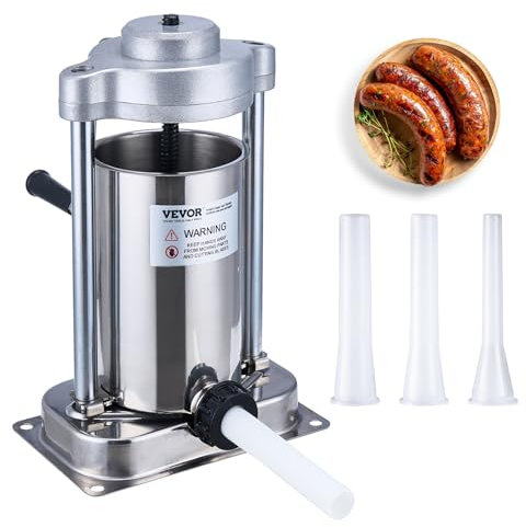VEVOR Insaccatrice Manuale per Salsicce 2 L Macchina per Salsicce Verticale, Morsetto Tipo G, Fusto in Acciaio Inossidabile 304 per Uso Alimentare, 2 Tubi Riempimento, per Cucina Domestica Ristorante