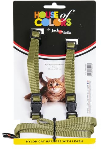 JACK AND VANILLA, Imbracatura per Gatti Confortevole in Nylon con guinzaglio 120 cm, Fibbie di Sicurezza, Design ergonomico ed estetico, Taglia 10 mm, Colore Verde, Modello Comfort
