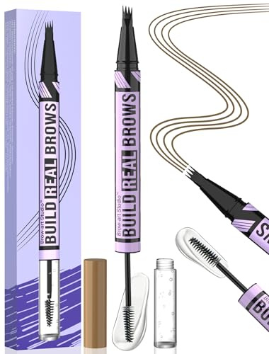 iMethod Augenbrauenstift und Augenbrauengel - microblading augenbrauenstift mit 4-Gabel-Spitze & Brow Gel Clear, Magischer 2-in-1 Dual-Ended eyebrow pencil für voller aussehende Brauen, Brown