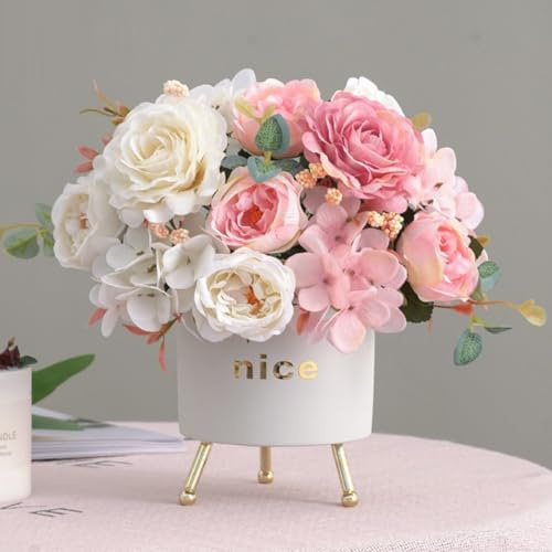 KARLOR Konstgjord bukett i set, 2 buntar vår konstgjorda blommor pioner hortensior rosa vita konstgjorda blommor som äkta sidenpioner bröllop blomsterarrangemang bord heminredning (rosa och vit)