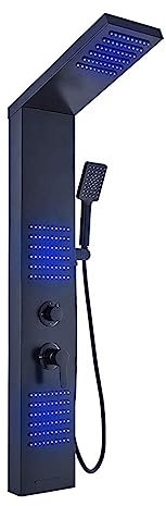 Showers for Bathrooms, Vattenfall svart duschpelare Set Tower Body Jets， Led duschpaneler System，Duschpanel Badrum Väggmonterad rostfritt stål, för badrum