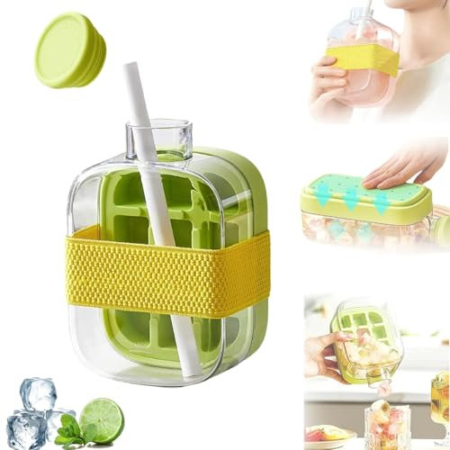 Ice Cube Bottle, 2 in 1 Ice Cube Bottle, Water Bottle Ice Cube Tray, One-Touch Ice Release & No Touching, Ice Cube Making Bottle for Freezer,Coffee, Juice, and Beverages (500ml) 