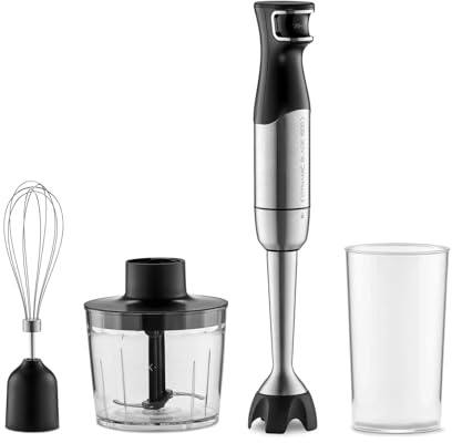Trisa 4-in-1 Stabmixer Set Dynamic Blade 1500W – Leistungsstarker Pürierstab mit drucksensitiver Messer-Technologie, Edelstahl-Mixfuss, 500ml Zerkleinerer, Schneebesen & 700ml Messbecher, Stufenlos