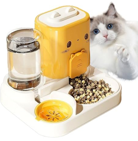 Automatisk foderautomat för husdjur – automatisk foderdispenser för hundar med vattendispenser | husdjursmatare för katt hund med matbehållare, snacksautomat kattskål, dricksstatio