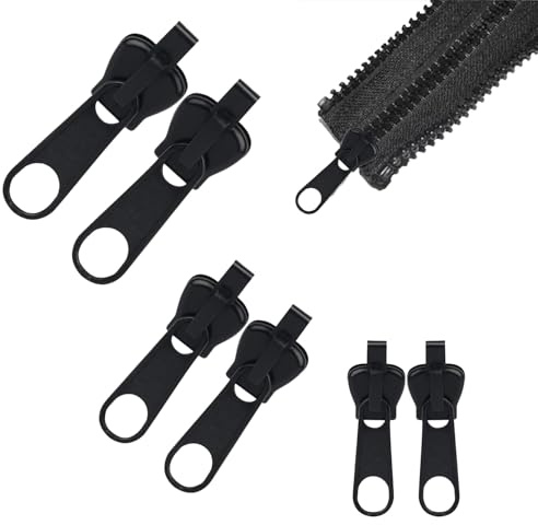 YAWYO Kit de Reparación de Cremalleras, Pack de 12, 3 Tamaños, Para Maletas, Mochilas, Chaquetas, Vaqueros (Negro)
