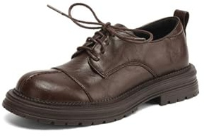 Mujer Cordones Zapatos De Brogue Cerrados Punta Redonda Cuero PU Pumps De Vestir Tacón De Bloque Bajo Vintage Oxfords,Marrón,36 EU