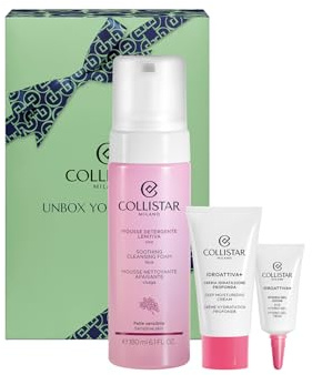 Collistar Cofanetto Regalo Donna Viso Idroattiva+ con Mousse Detergente Lenitiva 180ml + Crema Idratazione Profonda 25ml + Hydro-Gel Occhi 5ml – Idratante, Lenitivo, Naturale