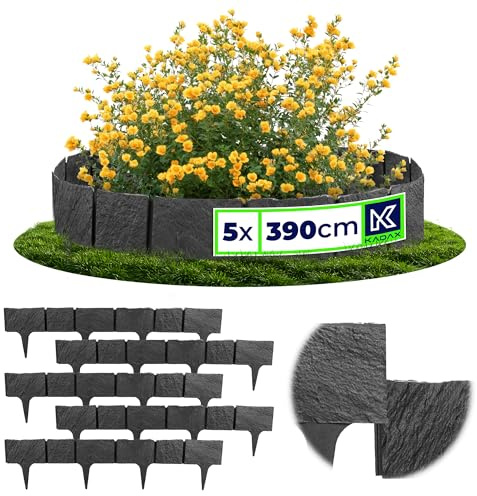 KADAX Rabattkant 78 cm, 5 stycken, rabattkant i stenutseende, rabattkant av plast, klippkant, rabattgräns för trädgård, gräsmatta kantstenar (antracit)