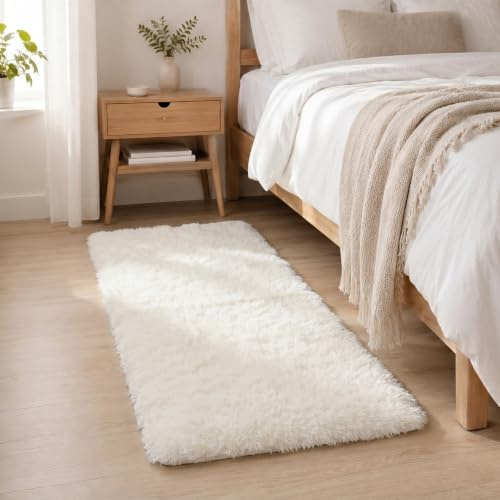 BEIMO Alfombra Pelo Largo, Shaggy Moderna Alfombras Salón, Suave, Antideslizante, No Pierde Pelo Alfombra para Dormitorio, Habitacion, Blanco, 60X120CM