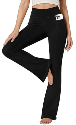 viiotu Women's Fleece Lined Flared Yoga Pants – High Waisted Winter Bootcut Leggings with Pockets,Warm Brushed Lined Flared Pants for Workout,Yoga (UK, Alpha, L, Regular, Regular, Black)