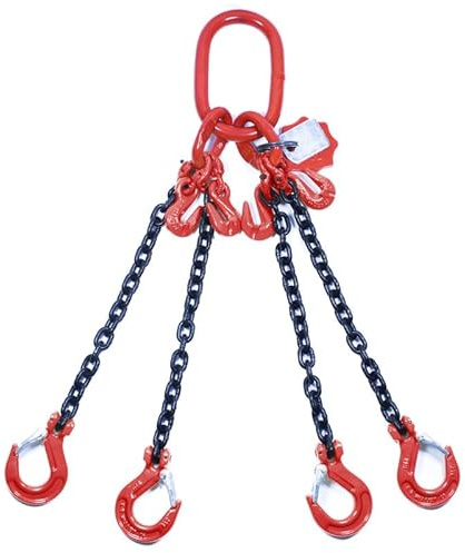 Alfa Logistik Élingue à Chaîne 4 Brins 8mm x 1,5m avec Crochets à Chape et Crochets de Raccourcissement - Chaîne de Levage Robuste Qualité 8 - Élingue de Levage pour Grues et Charges Lourdes