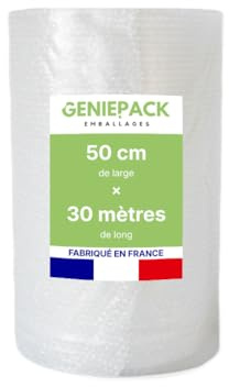 ROULEAU PAPIER BULLE/FILM À BULLES Professionnel 50 cm x 30 m – Fabriqué en FRANCE – 60 Microns – Bulles 10mm – Protection Emballage Colis Déménagement – Antichoc Haute Qualité