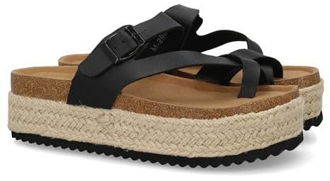 shoes&blues.es Sandalia de Plataforma para Mujer, Diseno de Tiras, sujeccion Empeine y Dedo. Cierre Ajustable de Hebilla en el Empeine. Suela de Esparto Comoda y Ligera Ideal Verano