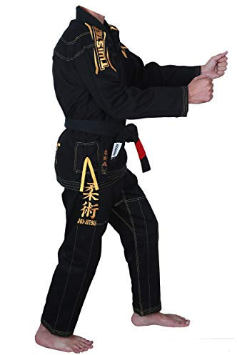 Twister Black Mamba Brazilian Jiu Jitsu Gi | Jiu Jitsu Uniform | sanforisiert | BJJ Gi | mit gratis BJJ Gürtel und gratis Gi-Tasche, Schwarz, A1
