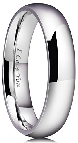 King Will 316L Stainless Steel Wedding Band for Men Women-5mm Width Sliver Plated Wedding Ring Domed Style High Polished with Laser I Love You Comfort Fit Size 9