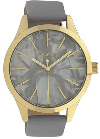 Oozoo Damenuhr mit Lederband 45 MM Goldfarben/Perlmutt/Hellgrau C10071