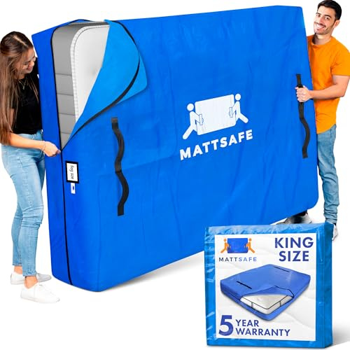 Nordic Elk King Size Mattress Cover for Moving & Storage - Heavy Duty, Water Resistant Tarp, 8 Handles, Strong Zipper Closure - Blue
