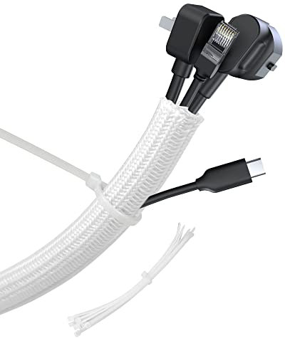 YOSH Manchon de Cache Câble 3 Mètre, Gaine Câble Informatique, Range Câble Bureau, Blanc - 3m - diamètre 13-20 mm, Flexible Organisateur de Fil Electriques Murs USB Audio Vidéo Boîte etc.…